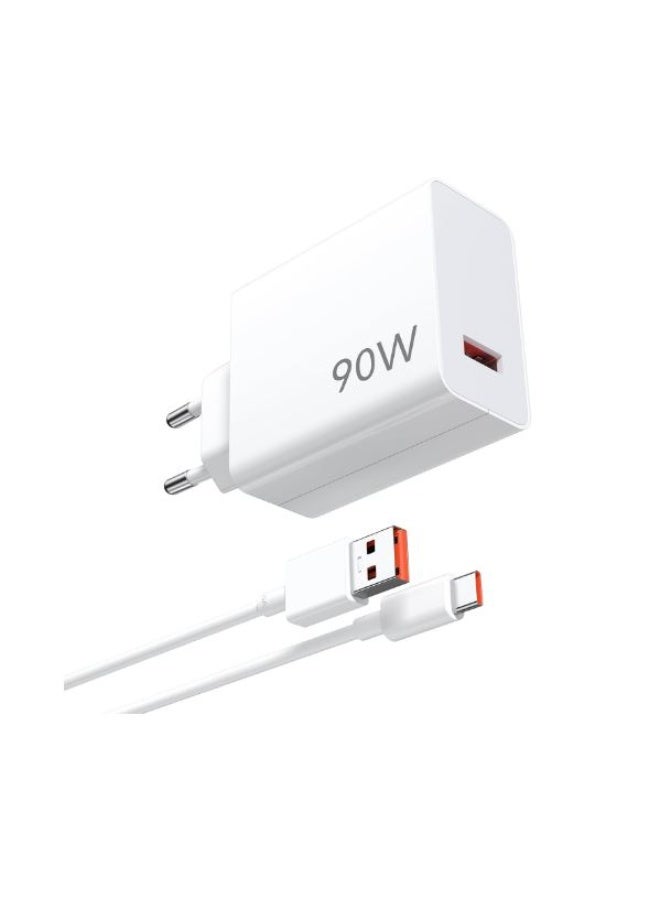 90W Turbo Adapter Fast Charging Type C 1 Meter Cable 6A for mi 15 Ultra 14 13 Ultra Redmi K80 Redmi Turbo 4 3 (Type-A) EU White - Image 1